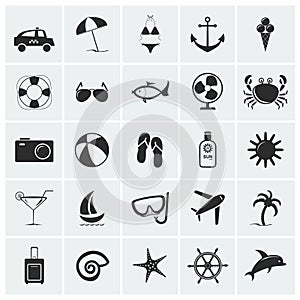 Collection of vacation and beach icons.