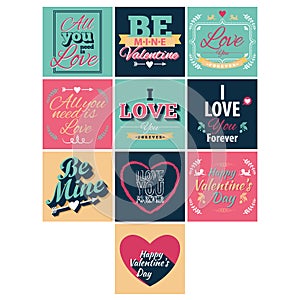 Collection of valentine cards. Vector illustration decorative design