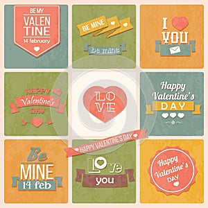 Collection of Valentines day vintage labels, typographic design