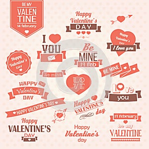 Collection of Valentines day vintage labels, typographic design