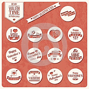 Collection of Valentines day vintage labels, typographic design
