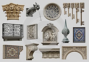 A collection of various architectural elements includes a
