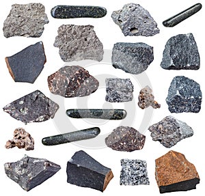 Collection of various basalt igneous rocks photo