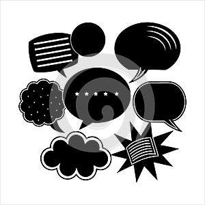 Collection of various black and white speech bubbles isolated.