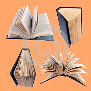 collection of various books isolated on orange background. each one is shot separately