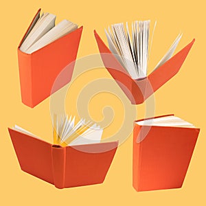 collection of various books isolated on yellow background. each one is shot separately