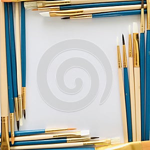 Collection of various brushes arranged in a square frame on a white background.