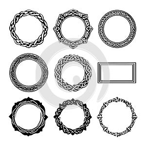 Collection of various Celtic knot borders and decorative frames on a white background