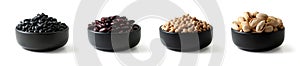 Collection of various cereals in a black cup isolated on white background, clipping path included