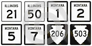 Collection of various county route shields in the US
