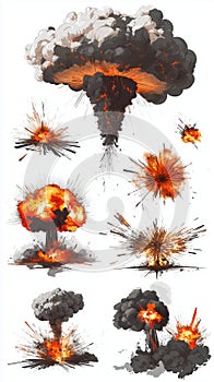 A set of illustrations of explosions.