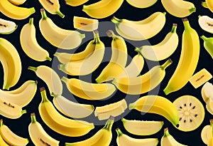 Collection of various fresh ripe banana slices isolated on white background