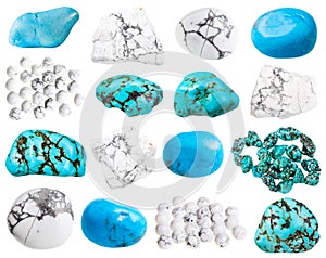 collection of various Howlite gemstones isolated