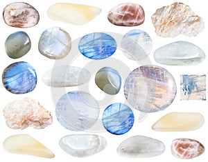 Collection of various moonstone gemstones