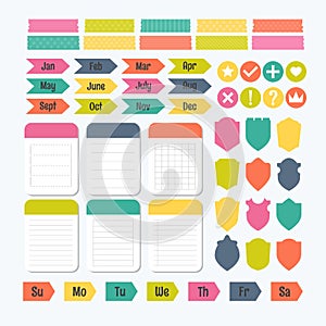 Collection of various note papers with different tape strips. Te photo