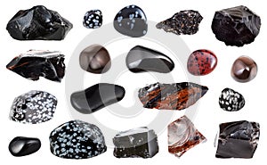 Collection of various Obsidian stone isolated