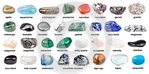 Collection of various polished stones with names