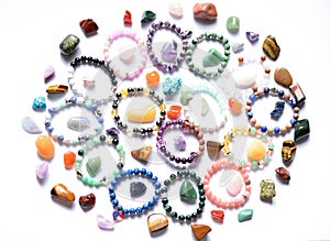 Collection of various raw mineral gemstones