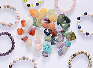 Collection of various raw mineral gemstones