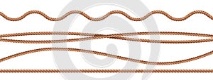 Collection of various ropes string on white background. photo