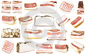 Collection of various salted Salo pork fatback