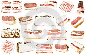 Collection of various salted Salo pork fatback photo