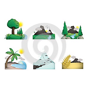 Collection of various scenic landscapes. Vector illustration decorative background design