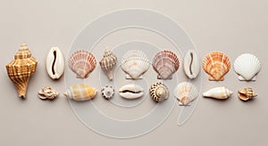 A collection of various seashells arranged