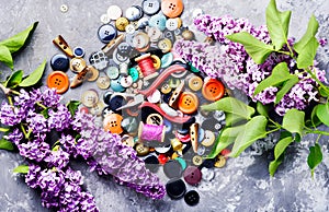 Tools for needlework lilac branch