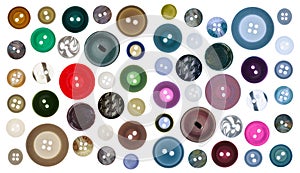 Collection of various sewing button on white