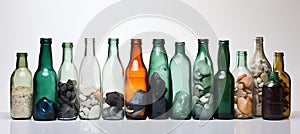 Collection of various shapes and sizes of isolated plastic water bottles on white background