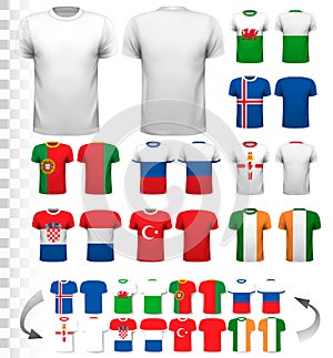 Collection of various soccer jerseys.