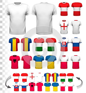 Collection of various soccer jerseys.