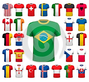 Collection of various soccer jerseys. National shirt design.