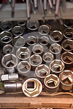 Collection of various sockets for socket wrenches