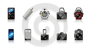 Collection of Various Tech Gadgets and Devices Displayed on White Background