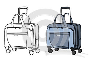 Collection of various travel bag with wheels on white background, flat vector illustration