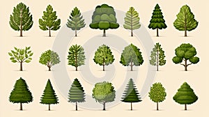 Collection of various tree illustrations
