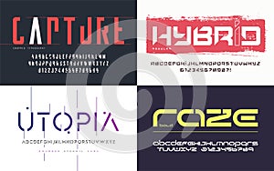 Collection of various trendy vector fonts, typefaces, alphabets photo