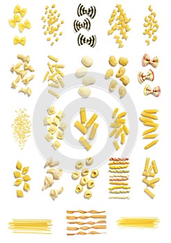 Collection of Various Types of Pasta on White