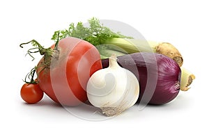 Collection of various vegetables on white background