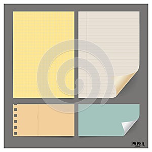 Collection of various vintage papers (paper sheets, note paper), ready for your message. Vector illustration.