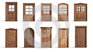 Collection of various wooden doors isolated on white background