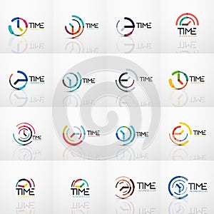 Collection of vector abstract logo ideas, time concepts or clock business icon set