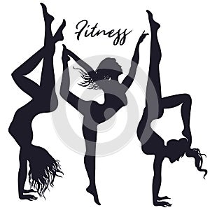 Collection of vector beautiful female silhouettes, fitness body