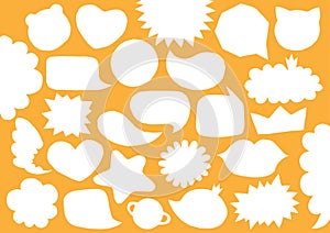 Collection of vector blank empty white paper cut speech bubbles. Set distorted trendy shapes. Kids comics stickers forms