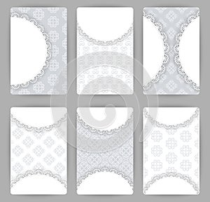 Collection of vector card templates with geometric ornament.