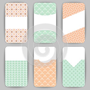 Collection of vector card templates with geometric ornament.