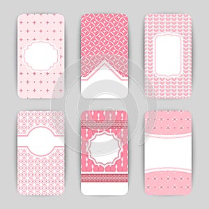 Collection of vector card templates with geometric ornament.