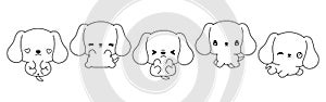 Collection of Vector Cartoon Dachshund Puppy Coloring Page. Set of Kawaii Isolated Baby Dog Outline for Stickers, Baby